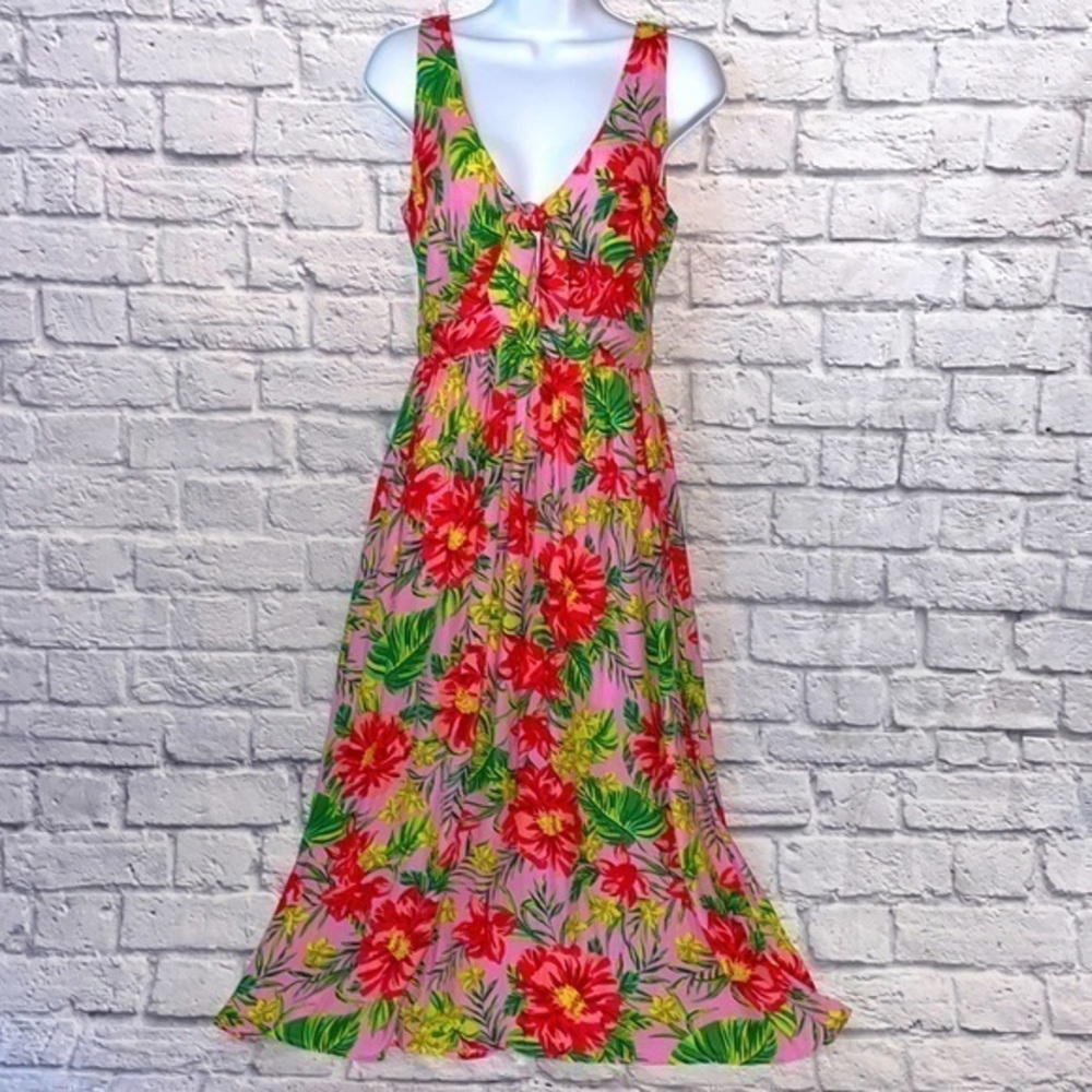 Lost + Wander Floral Print Boho Flowy Coastal Beach Lined Colorful Midi Dress
